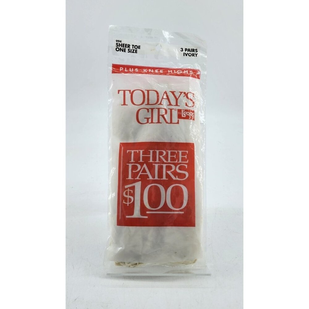 Vtg 90s NEW 3 Pairs Today's‎ Girl by L'eggs Sheer Toe Knee Highs Ivory Plus O/S